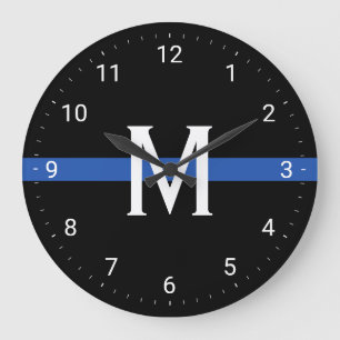 Police Thin Blue Line Mit Monogramm erste Große Wanduhr