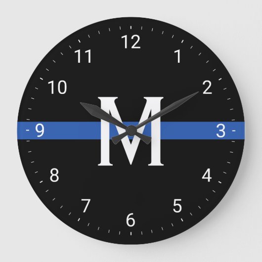 Police Thin Blue Line Mit Monogramm erste Große Wanduhr (Vorderseite)