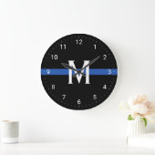 Police Thin Blue Line Mit Monogramm erste Große Wanduhr (Zuhause)