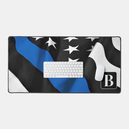 Police Thin Blue Line Personalisiert Modernes Mono Schreibtischunterlage (Tastatur & Maus)