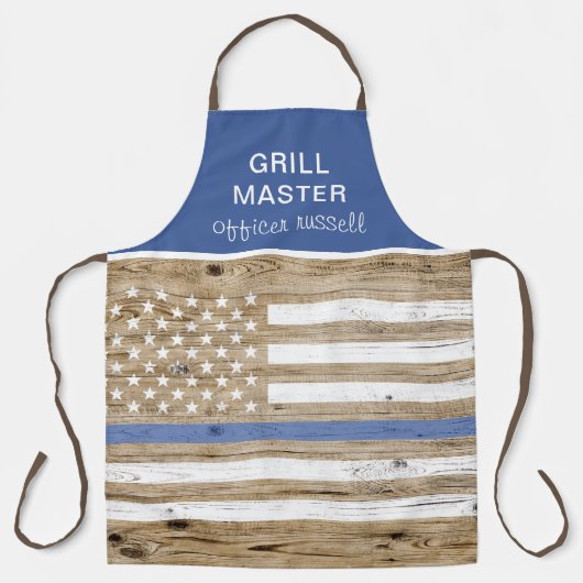 Police Thin Blue Line Rustic USA Flag Personalisie Schürze (Vorderseite)