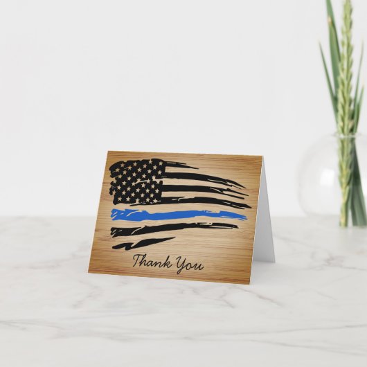 Police Thin Blue Line Rustikale amerikanische Flag Dankeskarte (Vorderseite)