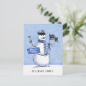 Police Thin Blue Line Snowman Holiday Danke Postkarte (Stehend Vorderseite)