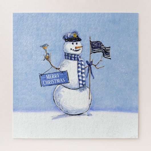 Police Thin Blue Line Snowman Weihnachten Puzzle (Vertikal)
