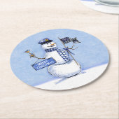 Police Thin Blue Line Snowman Weihnachten Runder Pappuntersetzer (Angewinkelt)