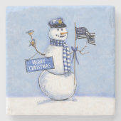 Police Thin Blue Line Snowman Weihnachten Steinuntersetzer (Vorderseite)