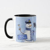 Police Thin Blue Line Snowman Weihnachten Tasse (Links)