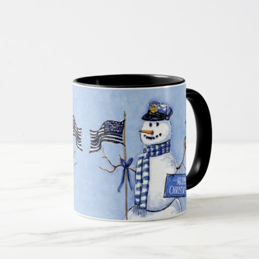 Police Thin Blue Line Snowman Weihnachten Tasse (VorderseiteRechts)