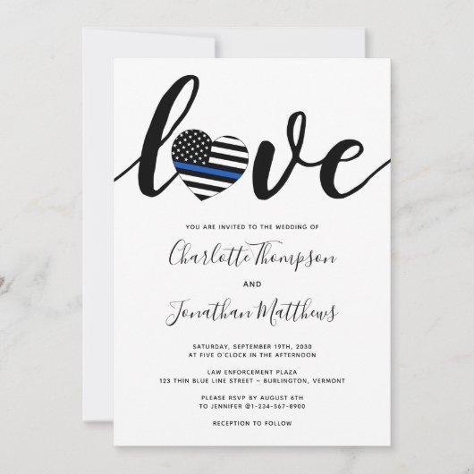 Police Thin Blue Line Strafverfolgungshochzeit Einladung (Vorderseite)