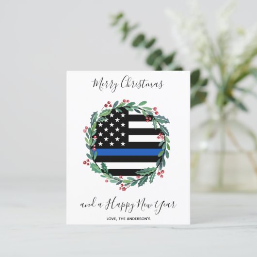 Police Thin Blue Line Weihnachtskarte (Stehend Vorderseite)
