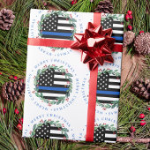 Police Thin Blue Line Wreath Frohe Weihnachten Geschenkpapier