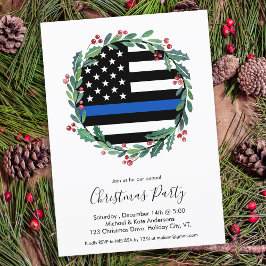 Police Thin Blue Line Wreath Weihnachts-Party Einladung