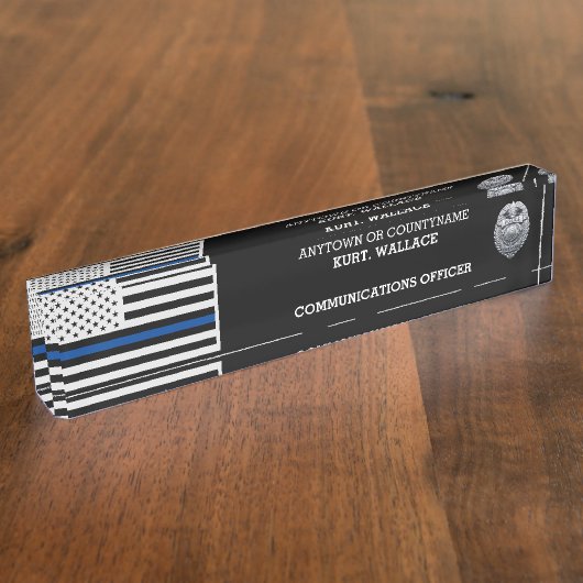 Police Thin Blue Lines Flag Desk Namensplakette (Seite)