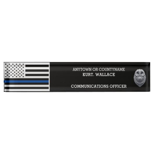 Police Thin Blue Lines Flag Desk Namensplakette (Vorderseite)