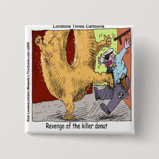 Police Vs Donut Funny Cartoon Button (Vorderseite)