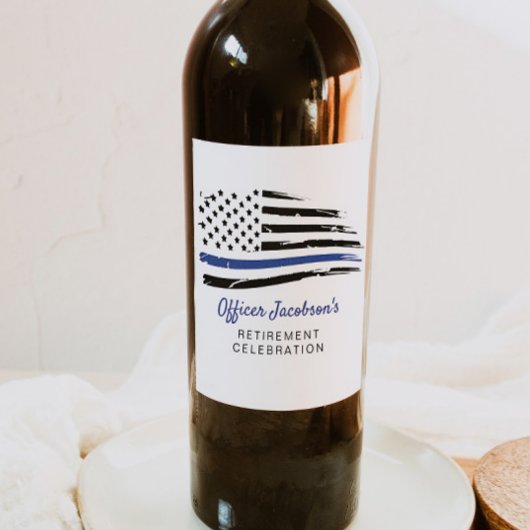 Police Watercolor Thalblau-Linie Flaggenretirement Weinetikett