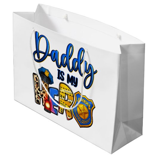 Policeman Daddy Hero Große Geschenktüte (Rückseite Schrägansicht)