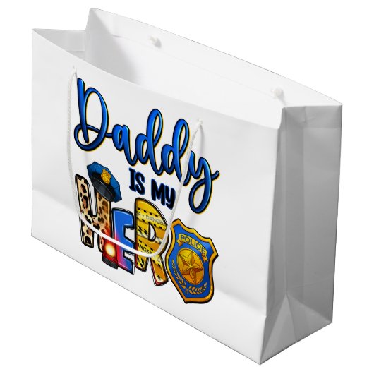 Policeman Daddy Hero Große Geschenktüte (Vorderseite Schrägansicht)