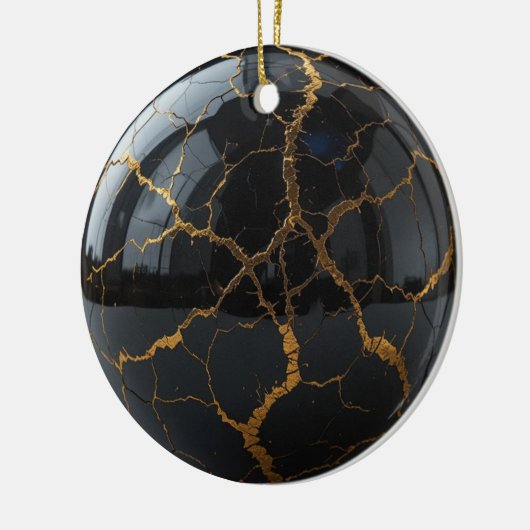 Polierte Obsidian-Kugel mit den Adern geschmolzene Keramik Ornament (Links)