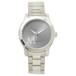 Polierter silberer radialer Metallic-Script-Name Armbanduhr