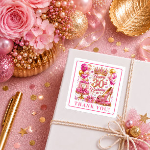Poliertes Magenta-Gold-Glitzer 30. Geburtstag-Aufk Quadratischer Aufkleber