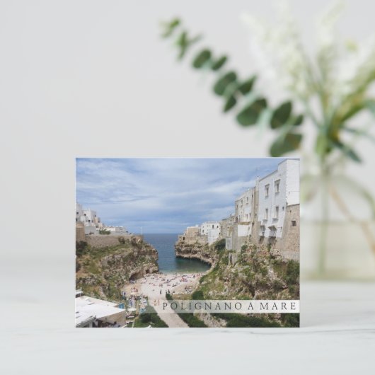 Polignano a Mare city beach in Puglia Bar Postkart Postkarte (Stehend Vorderseite)