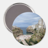 Polignano a Mare city beach in Puglia runder magne Magnet (Vorderseite/Rückseite)