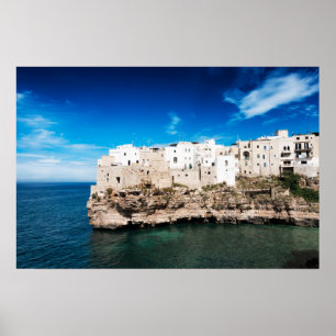 Polignano a Mare Häuser auf einer Klippe in Puglia Poster