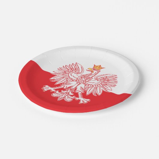 Polish Eagle Outlined In Red Pappteller (Schrägansicht)