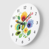 Polish Folk Flowers Yellow Große Wanduhr (Winkel)