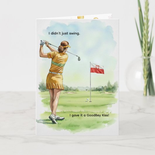 Polish Golfer Birthday Card, Retro Lady, Poland Karte (Vorderseite)