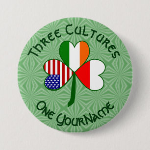 Polish Irish American Flags Shamrock Your Name Button