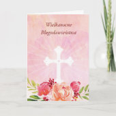 Polish Language Easter Blessings Pink Floral Cross Karte (Vorderseite)