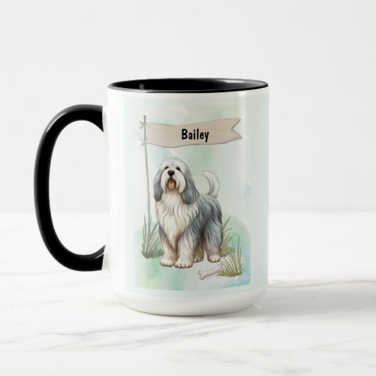 Polish Lowland Sheepdog Watercolor Personalize Dog Tasse (Links)
