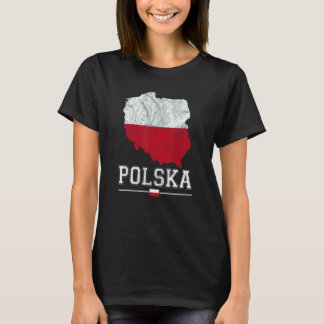 Polish Map And Flag Souvenir Distressed Polska T-Shirt
