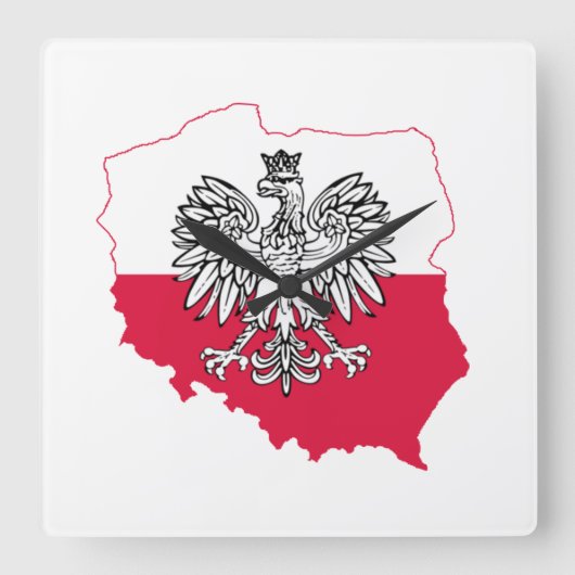 Polish Map Flag Wall Clock Quadratische Wanduhr (Vorderseite)