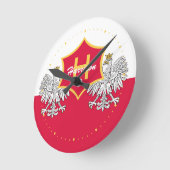 Polish White Eagle Crest Monogrammed Runde Wanduhr (Winkel)