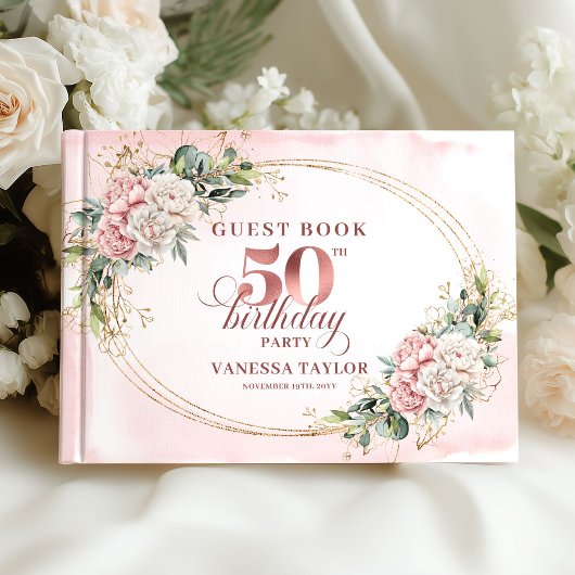 Polished Blush Greenery 50th Birthday Guestbook Gästebuch