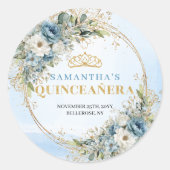 Polished Dusty Blue Gold Greenery 15th Birthday Runder Aufkleber (Vorderseite)