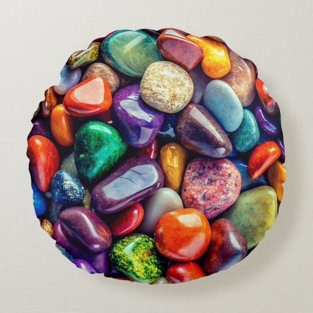 Polished Sea Rocks Round Throw Pillow Rundes Kissen (Vorderseite)