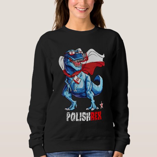 Polishrex Stolz Polnische Flagge Spaß Dinosaurier Sweatshirt (Vorderseite)