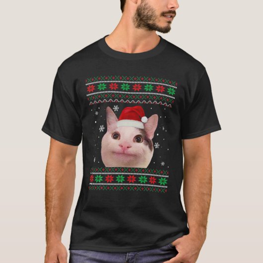 Polite Cat Meme Weihnachtsmannmütze Ugly Christmas T-Shirt (Vorderseite)