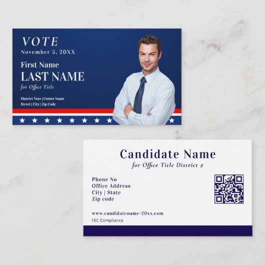 Political Blue Election Campaign Candidate Custom  Visitenkarte (Vorne/Hinten)