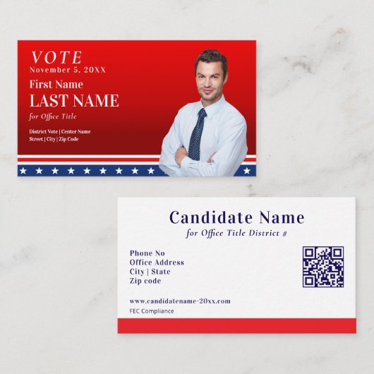 Political Election Campaign Red Candidate Custom  Visitenkarte (Vorne/Hinten)