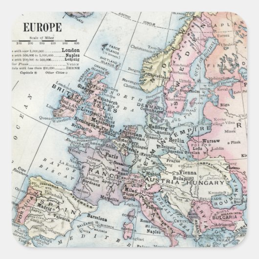 Political Map of Europe 1916 Quadratischer Aufkleber (Vorderseite)