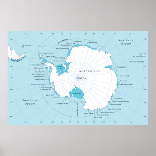 Political map of the continent of Antarctica. Poster (Vorne)