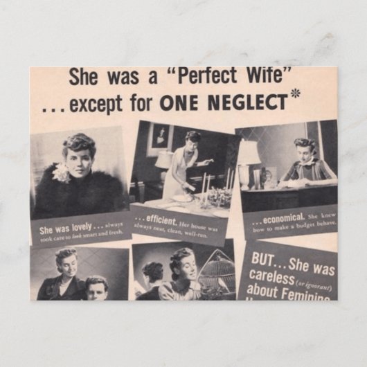Politisch inkorrekte Retro-Anzeige "Perfect Ehefra Postkarte (Vorderseite)