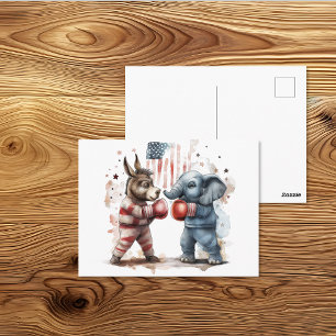 Politische Esel vs. Elefant-Boxkunst Postkarte