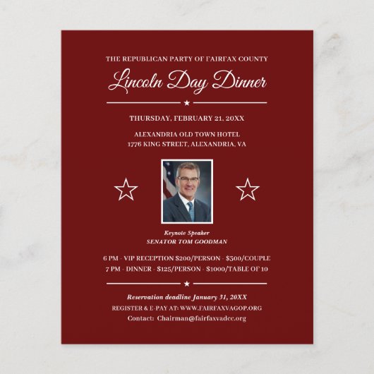 Politische Fundraising-Dinner Einladung mit Foto (Vorderseite)