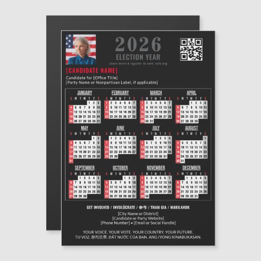 Politische Kampagne QR Code 2026 Magnetkalender Magnetkarte (Vorne/Hinten)